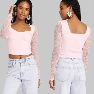 Wild Fable Long Sleeve Lace Bustier Top Light Pink size L